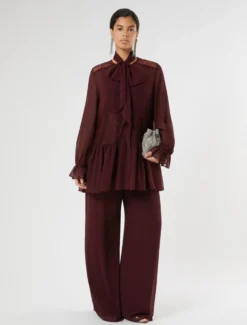 Pantaloni in georgette - ROSSO VIOLA