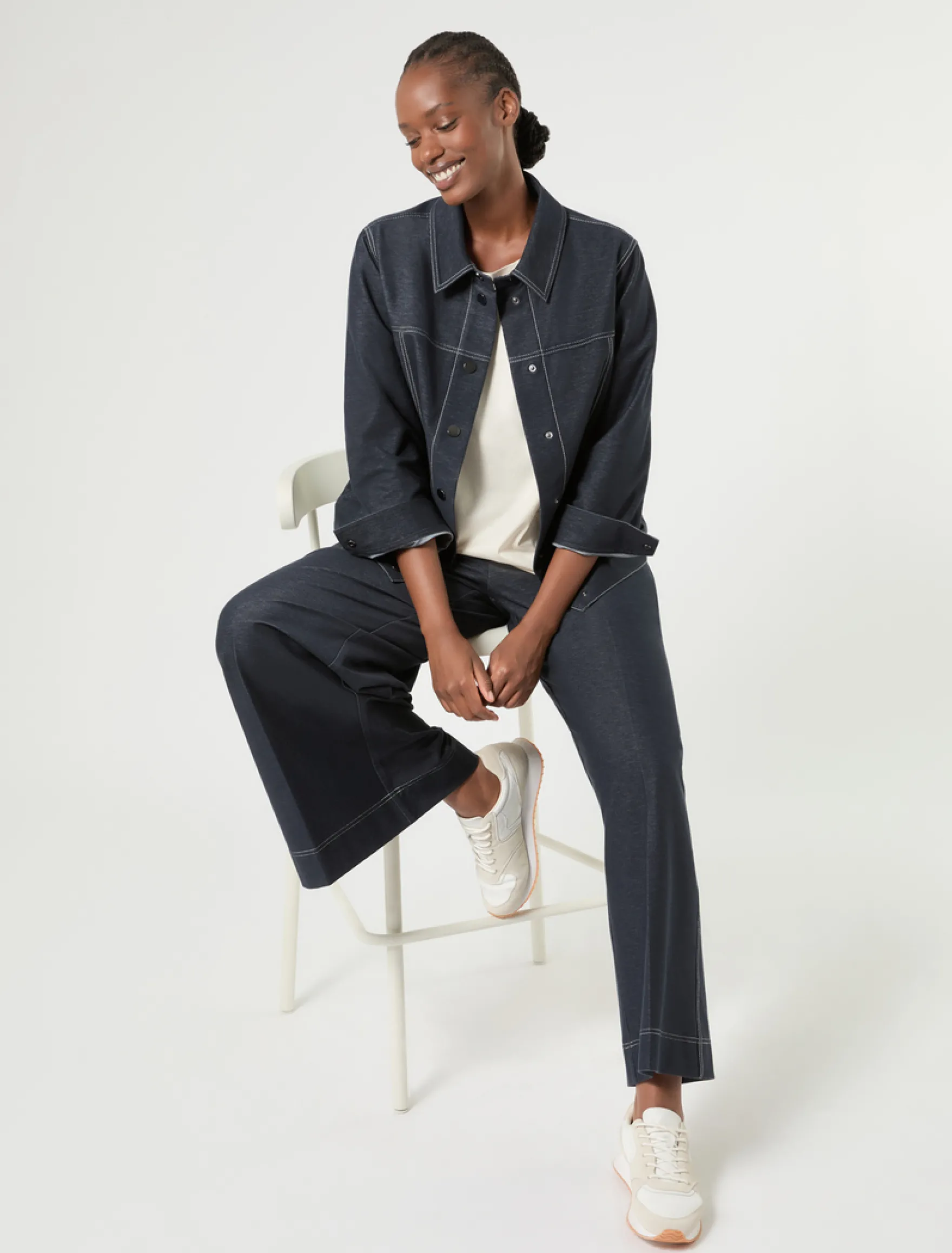 Pantaloni in jersey effetto denim - BLU NOTTE