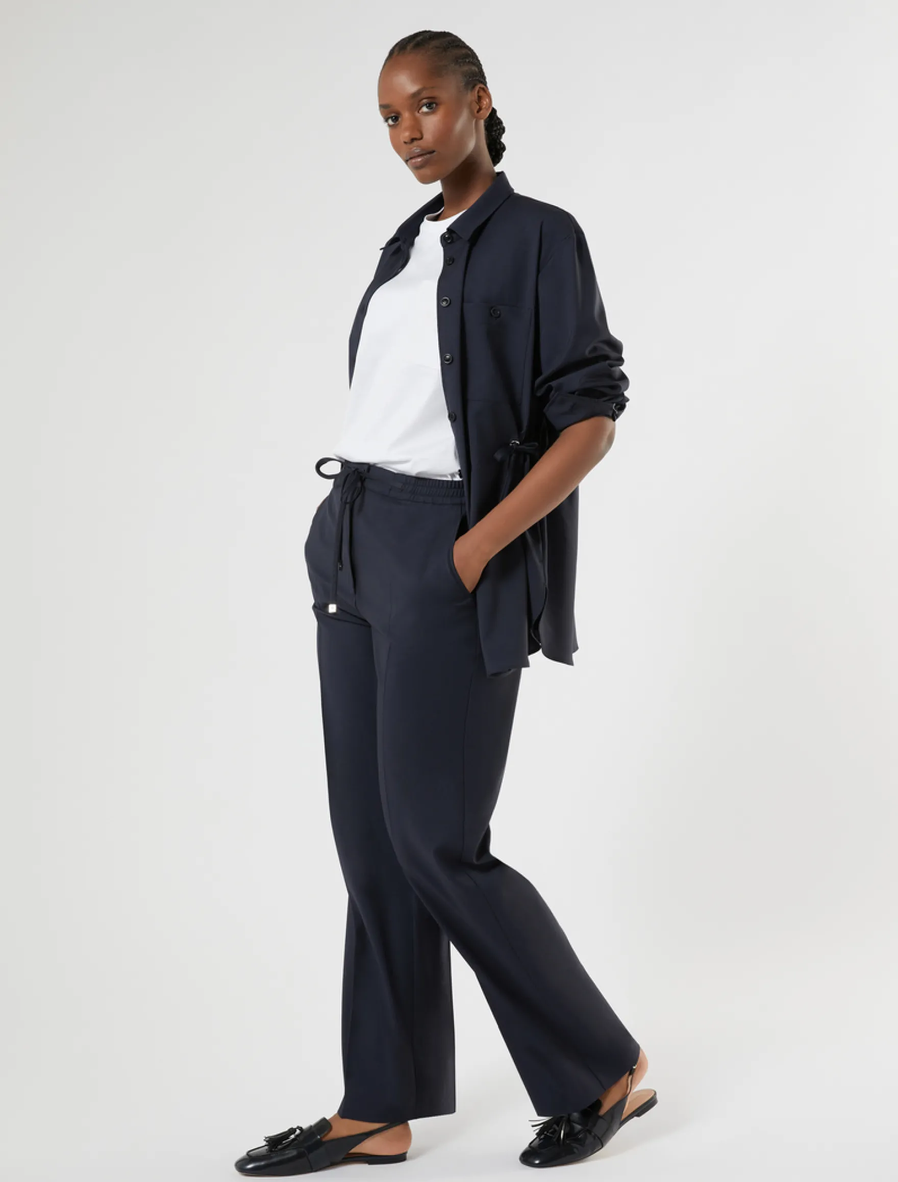 Pantaloni in lana natural stretch - BLU NOTTE
