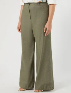 Pantaloni in lino e cotone - VERDE KAKI