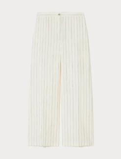 Pantaloni in lino gessato - BIANCO