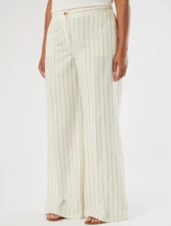 Pantaloni in lino gessato - BIANCO