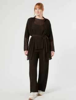 Pantaloni in maglia a coste - MARRONE SCURO