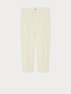 Pantaloni in misto lino gessato - BIANCO