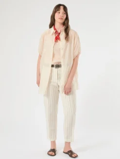 Pantaloni in misto lino gessato - BIANCO