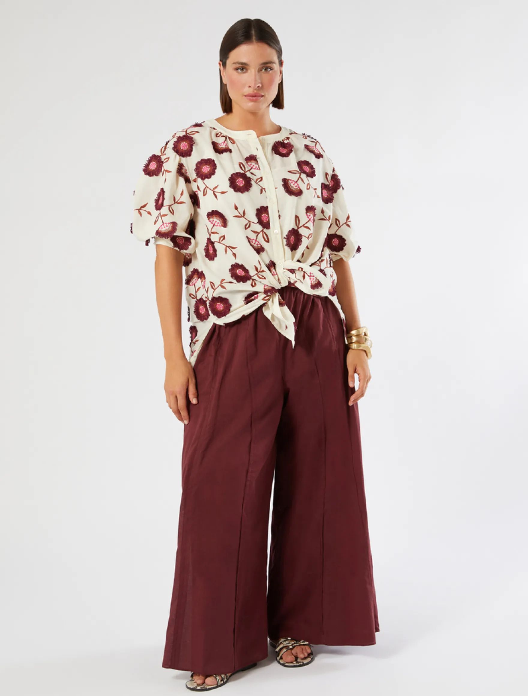 Pantaloni in mussola di cotone - BORDEAUX