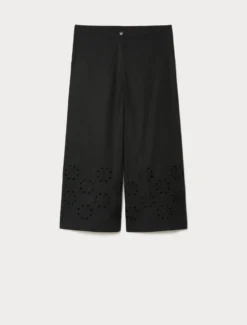 Pantaloni in popeline con ricamo - NERO