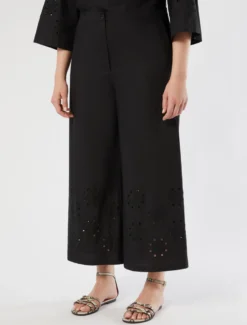 Pantaloni in popeline con ricamo - NERO