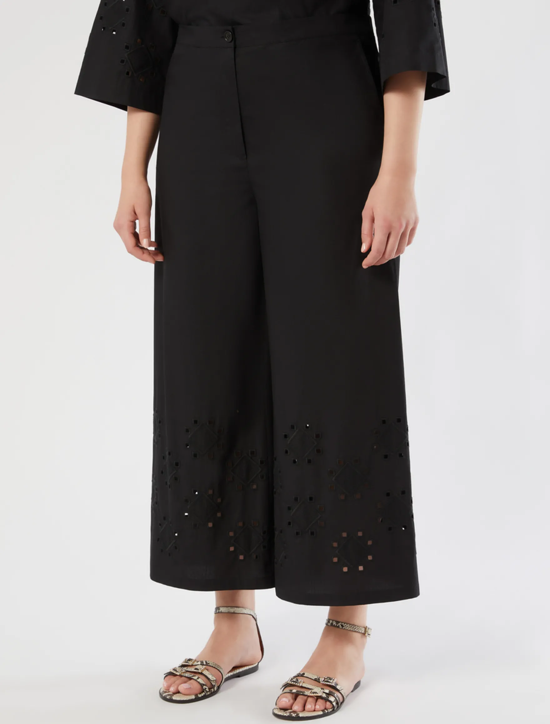Pantaloni in popeline con ricamo - NERO