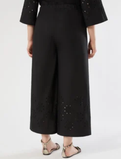 Pantaloni in popeline con ricamo - NERO