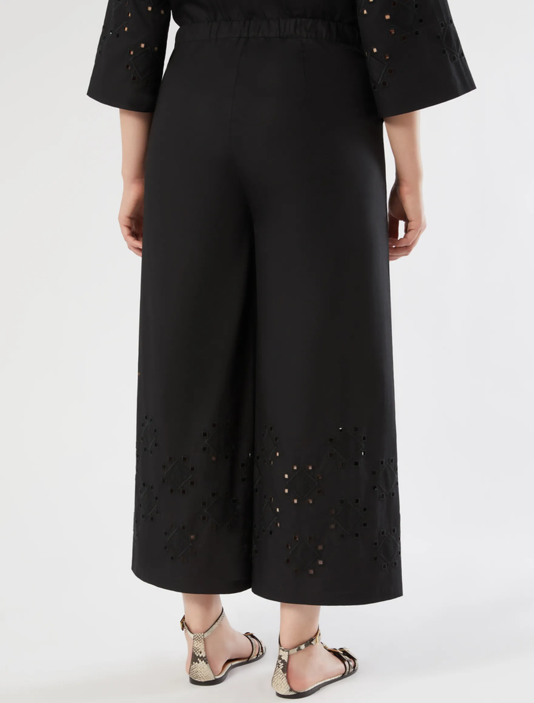 Pantaloni in popeline con ricamo - NERO