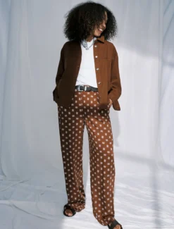Pantaloni in raso di viscosa - MARRONE