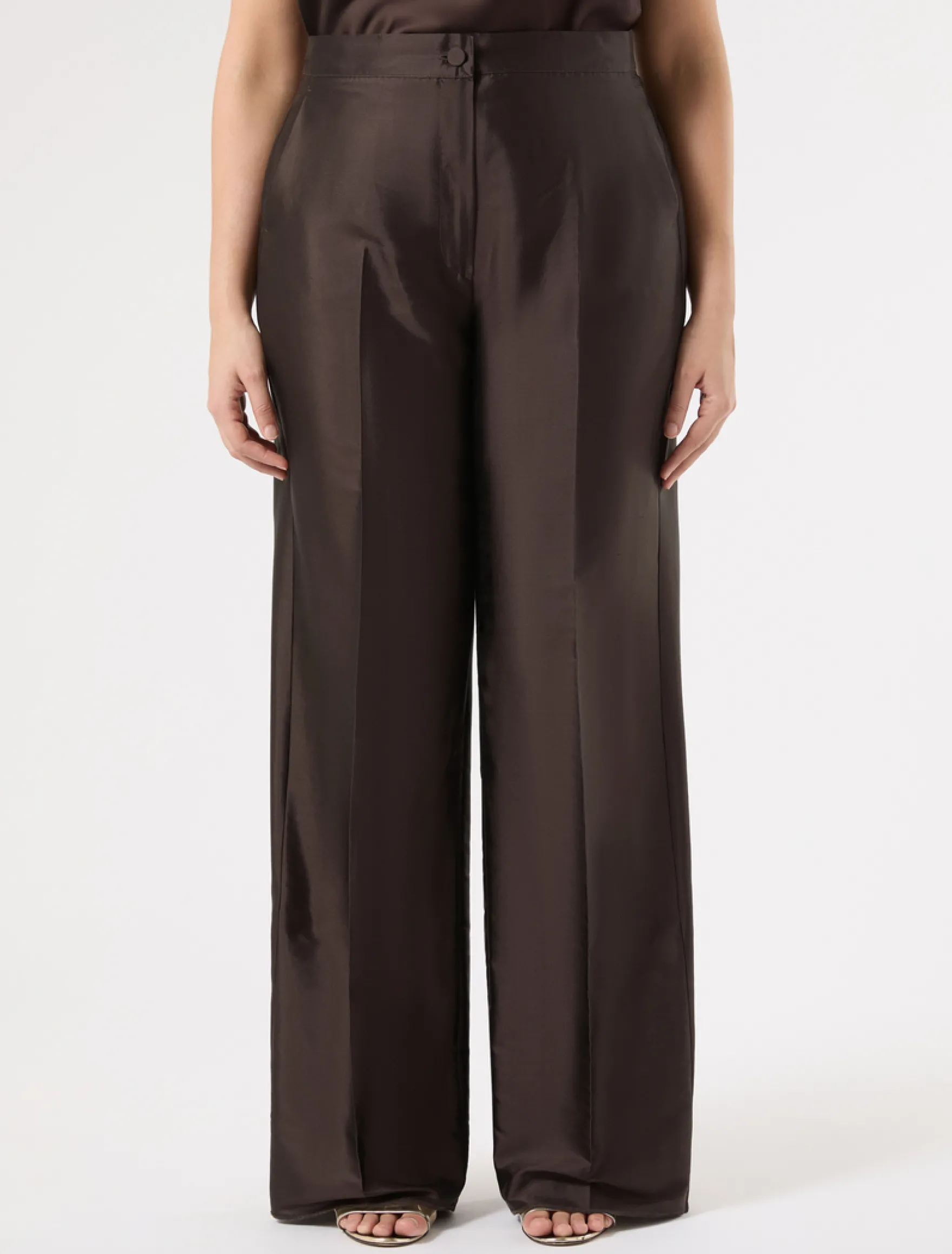 Pantaloni in shantung di seta - MARRONE SCURO