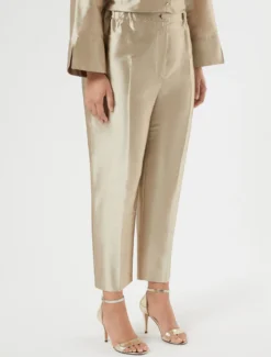 Pantaloni in shantung di seta - NOCCIOLA