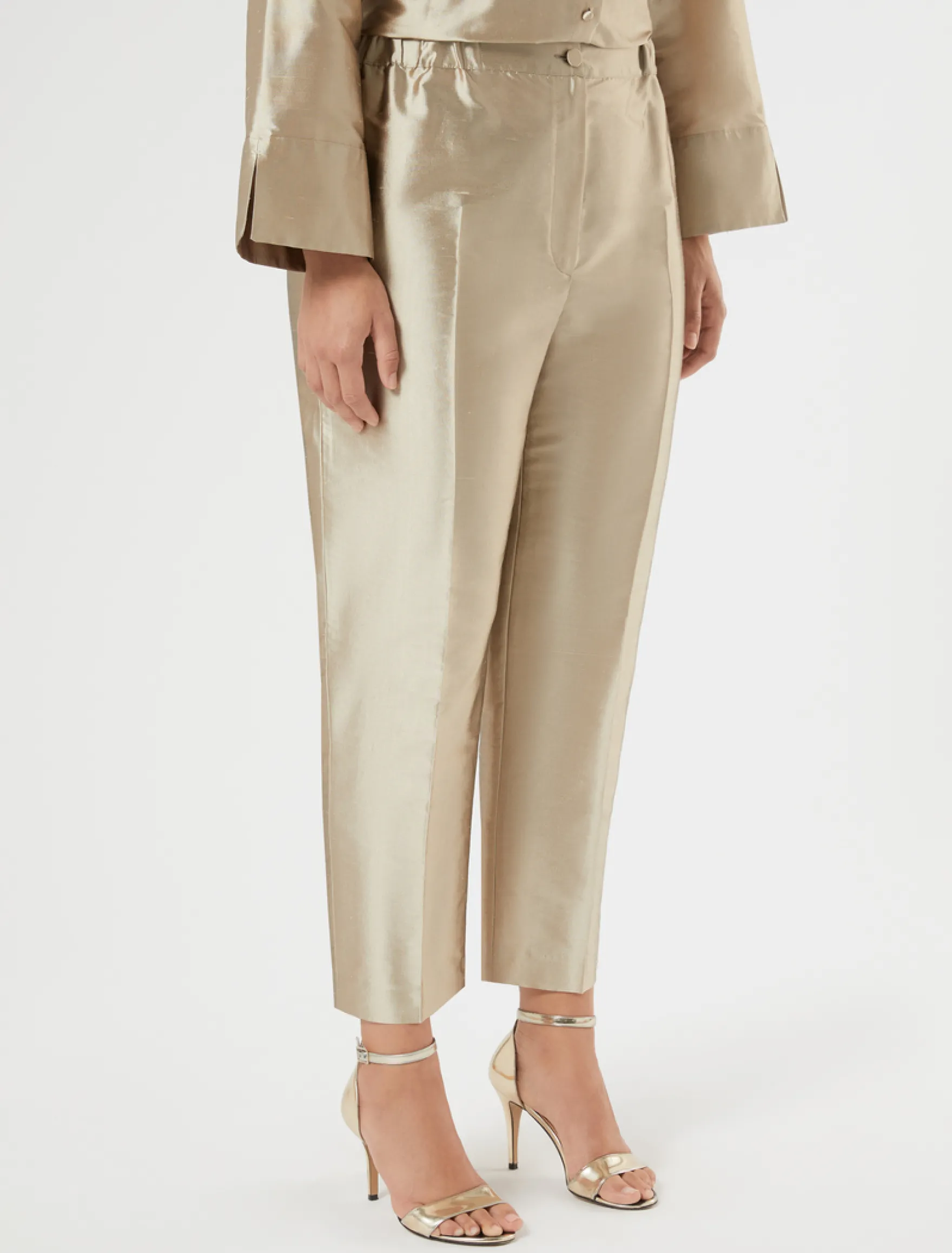Pantaloni in shantung di seta - NOCCIOLA