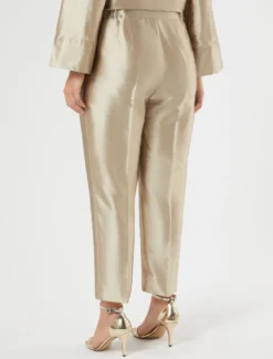Pantaloni in shantung di seta - NOCCIOLA