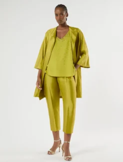 Pantaloni in shantung di seta - VERDE OLIVA