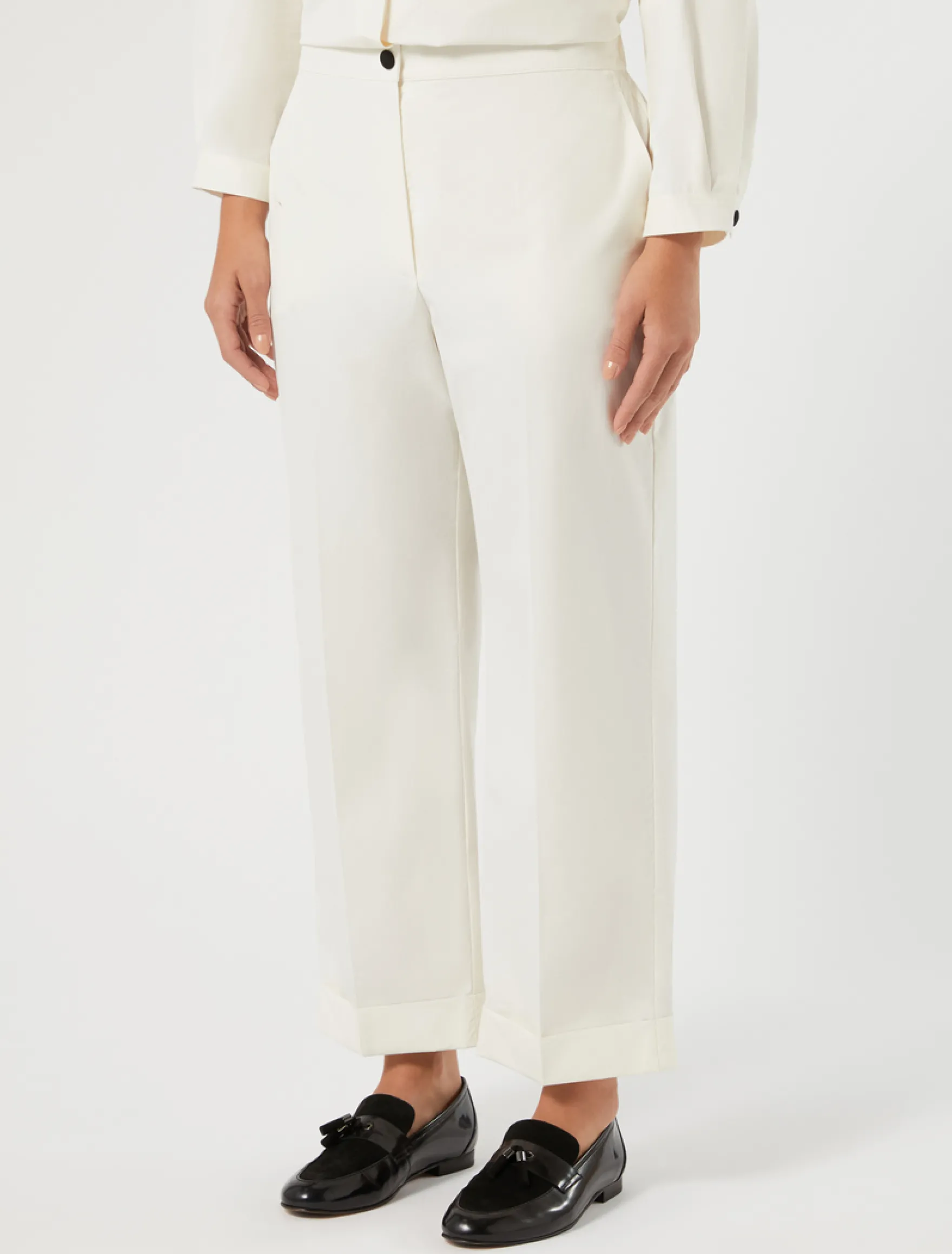 Pantaloni in tela di cotone - AVORIO