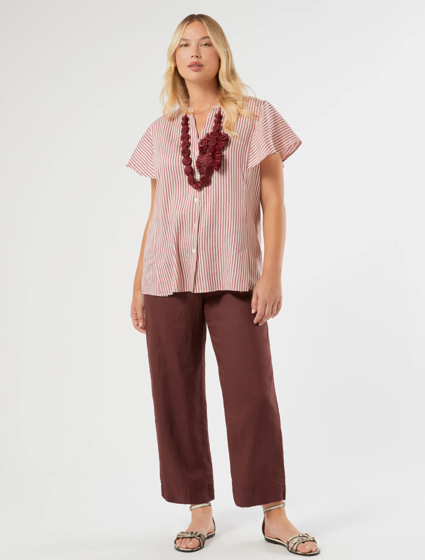 Pantaloni in tela di lino - BORDEAUX