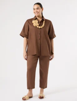 Pantaloni in tela di lino - CACAO