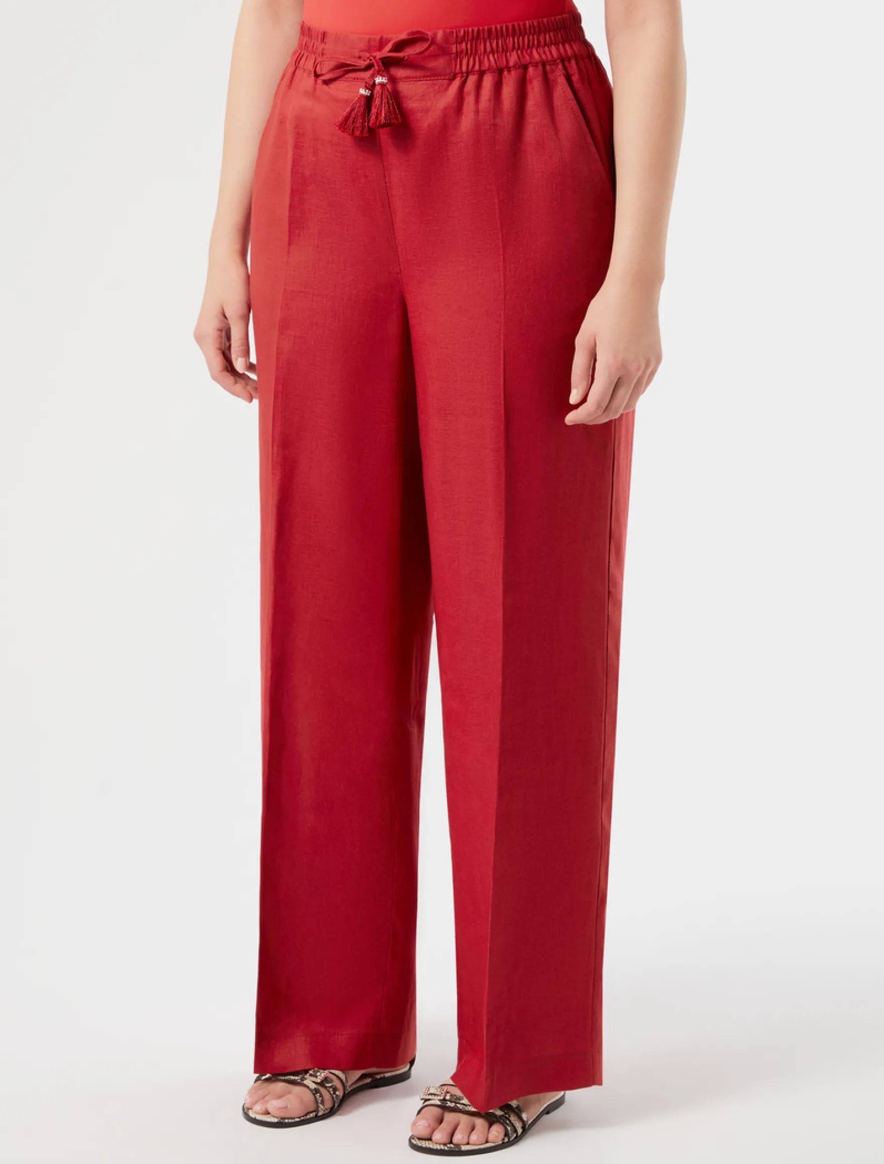 Pantaloni in tela di lino - ROSSO