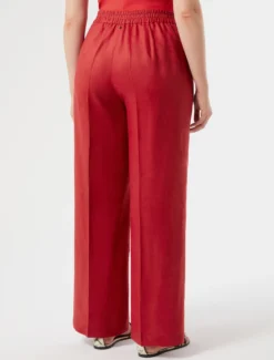 Pantaloni in tela di lino - ROSSO