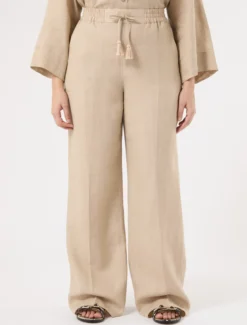 Pantaloni in tela di lino - SABBIA