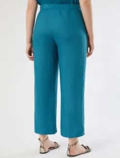 Pantaloni in tela di lino - TURCHESE