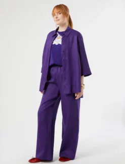 Pantaloni in tela di lino - VIOLA