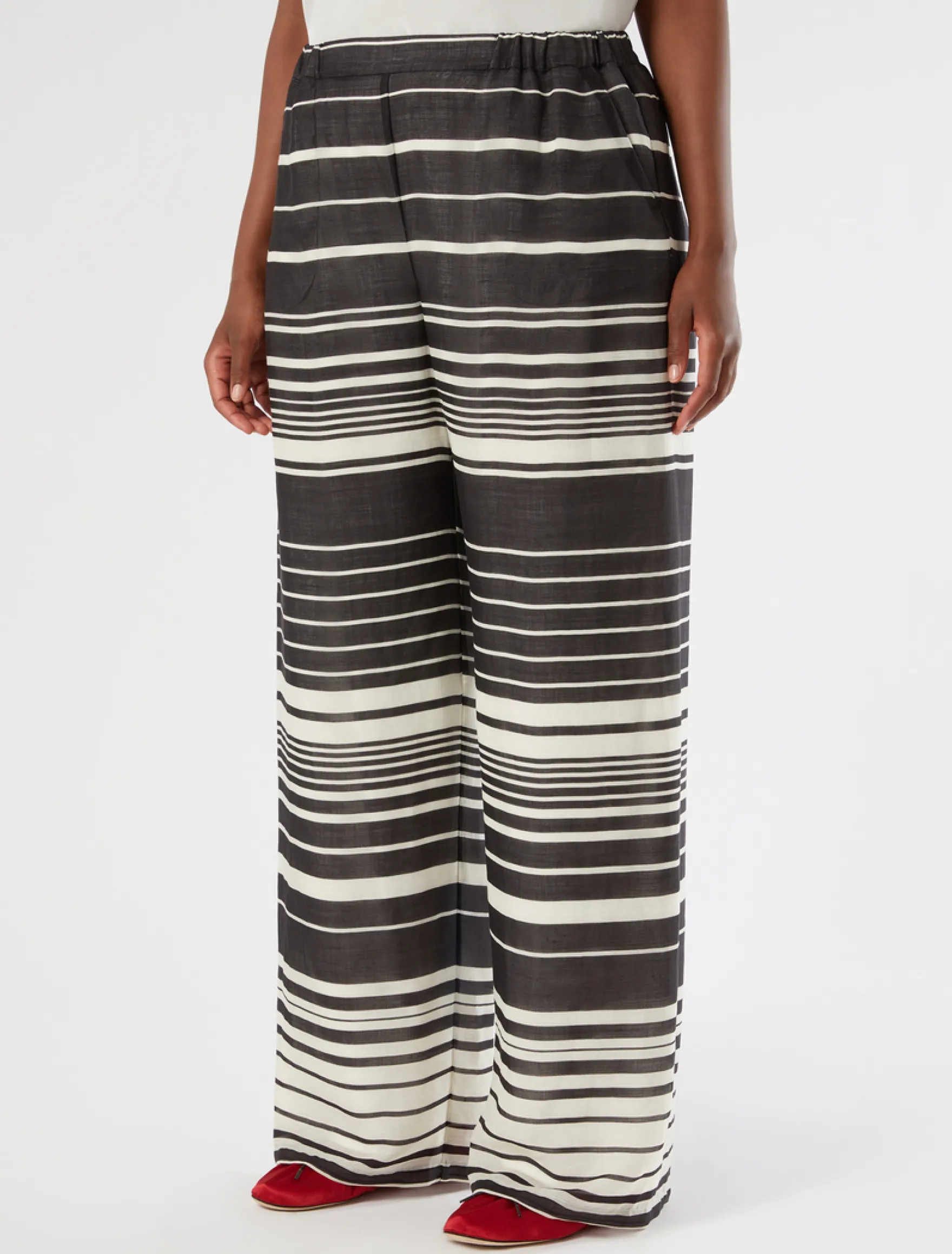 Pantaloni in tela di ramiè - NERO BIANCO