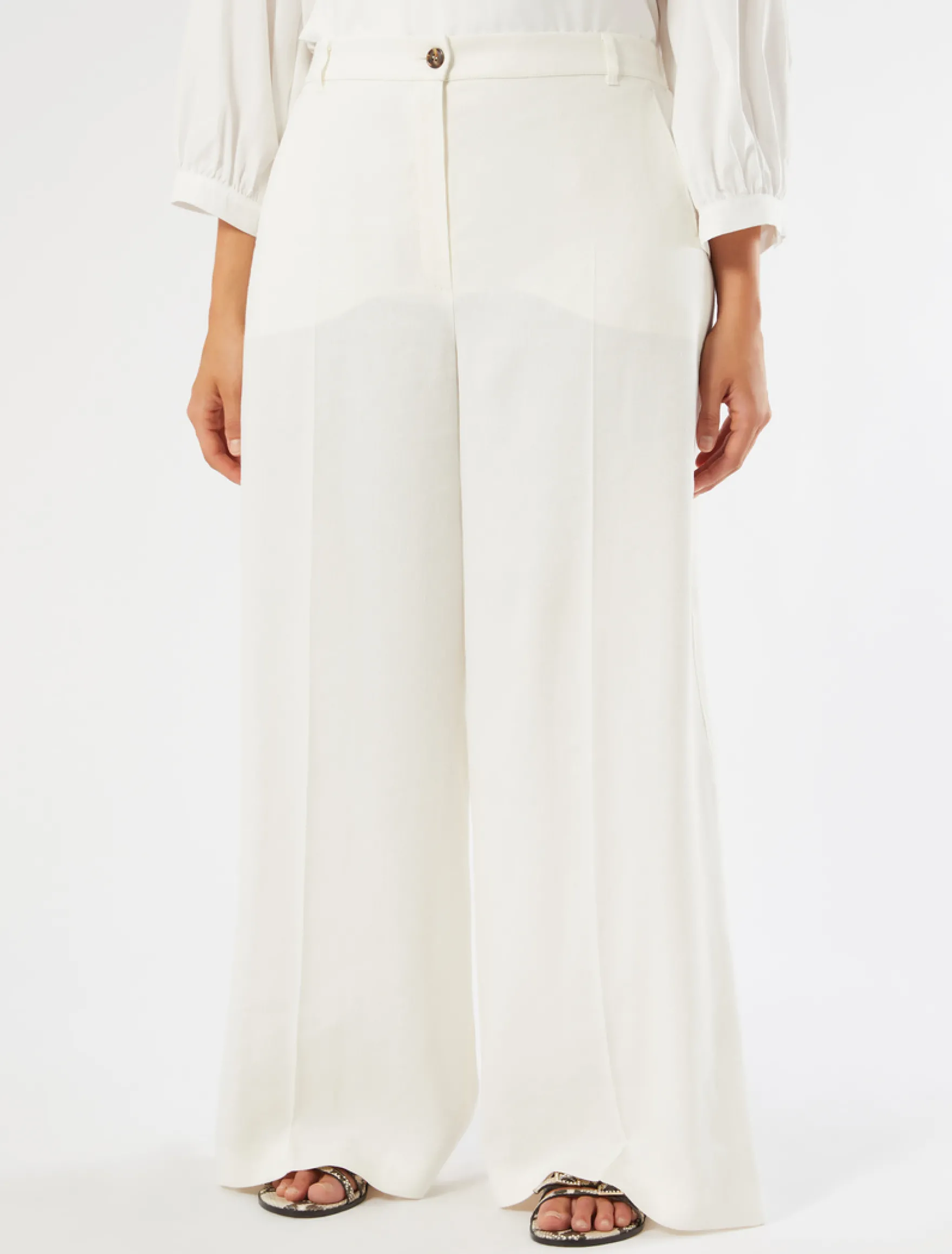 Pantaloni in twill di lino stretch - AVORIO
