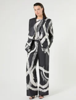 Pantaloni in twill di pura seta - NERO BIANCO