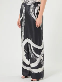 Pantaloni in twill di pura seta - NERO BIANCO