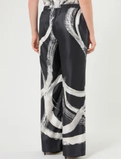 Pantaloni in twill di pura seta - NERO BIANCO