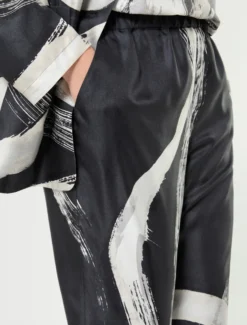 Pantaloni in twill di pura seta - NERO BIANCO