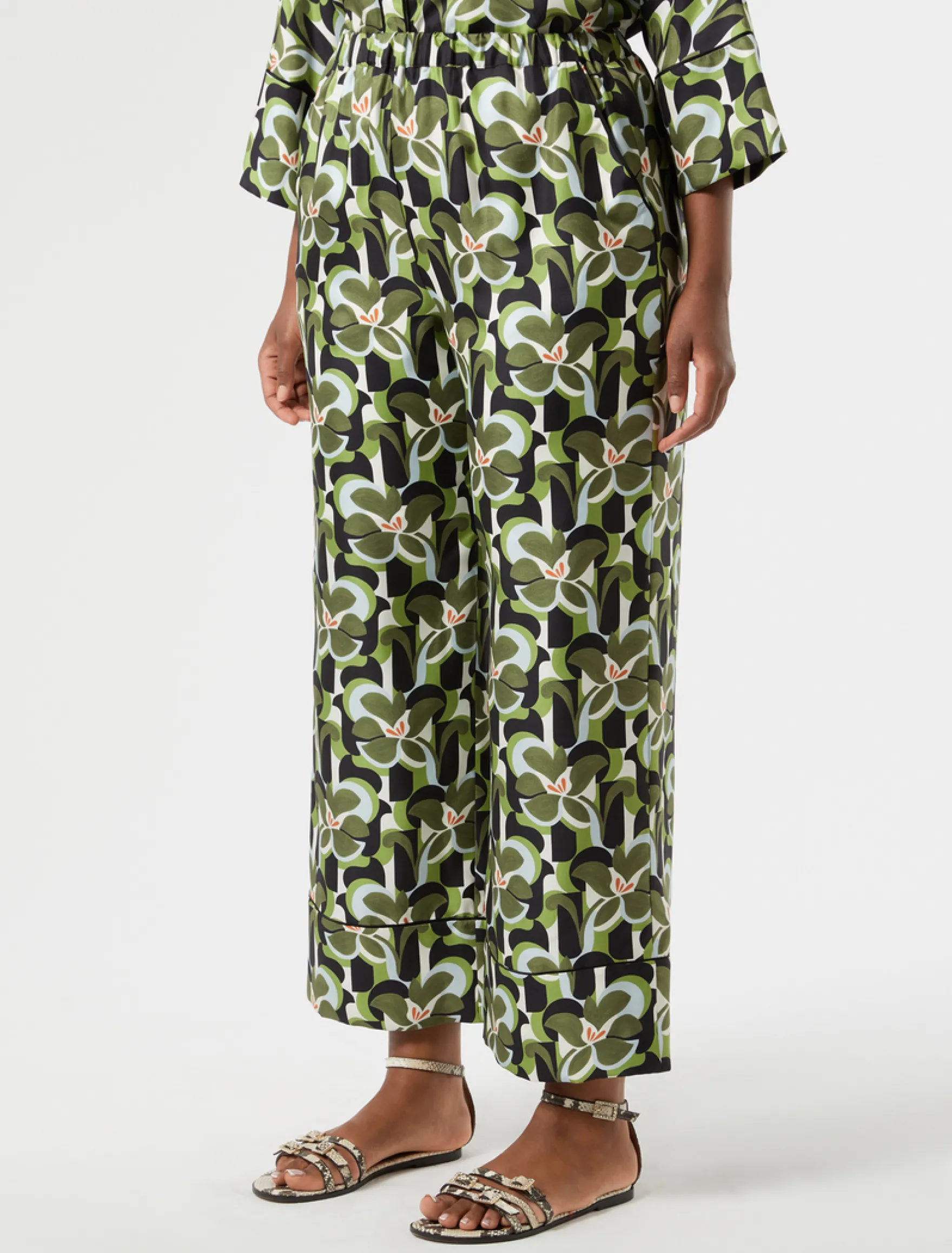Pantaloni in twill di seta - VERDE OLIVA
