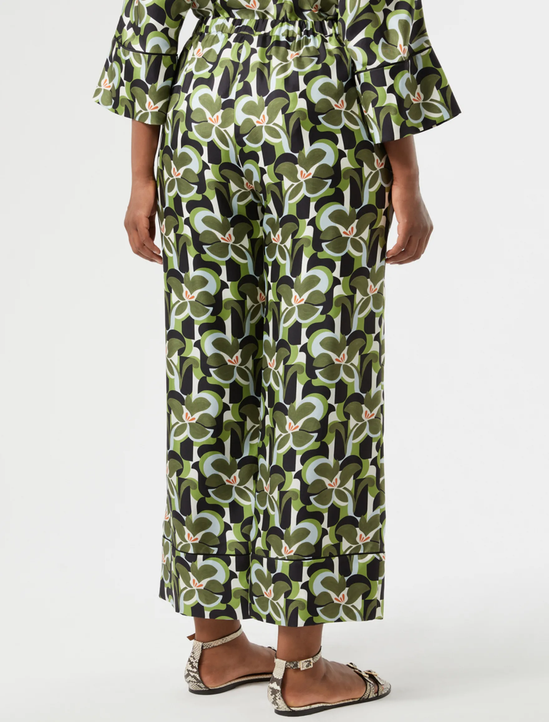 Pantaloni in twill di seta - VERDE OLIVA
