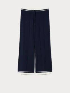 Pantaloni in viscosa a coste - BLU NOTTE