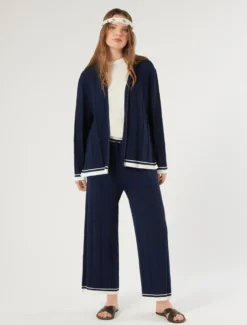 Pantaloni in viscosa a coste - BLU NOTTE