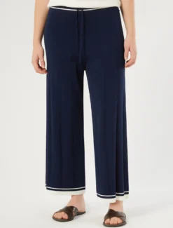 Pantaloni in viscosa a coste - BLU NOTTE