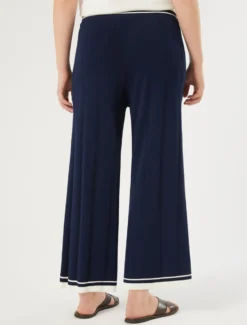 Pantaloni in viscosa a coste - BLU NOTTE