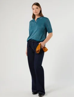Pantaloni jogging in felpa denim - BLU NOTTE
