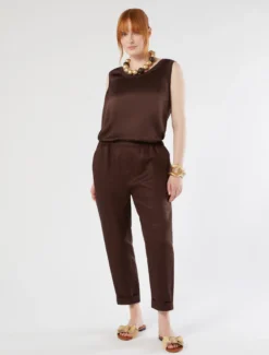 Pantaloni jogging in twill di lino - CIOCCOLATO
