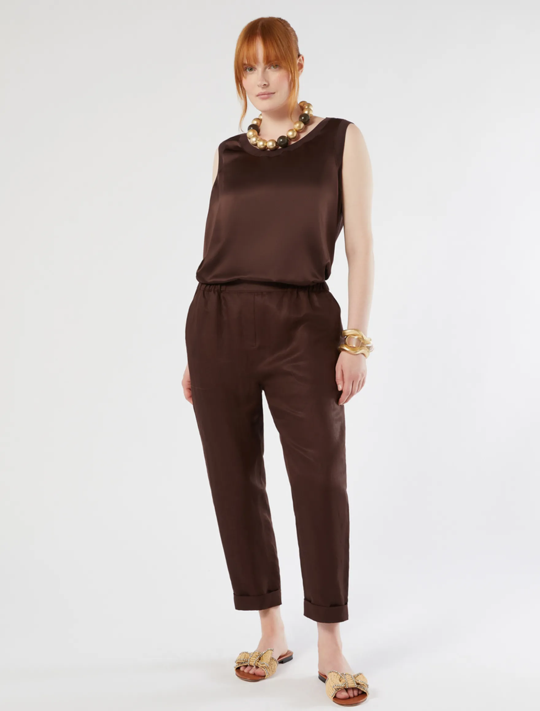 Pantaloni jogging in twill di lino - CIOCCOLATO