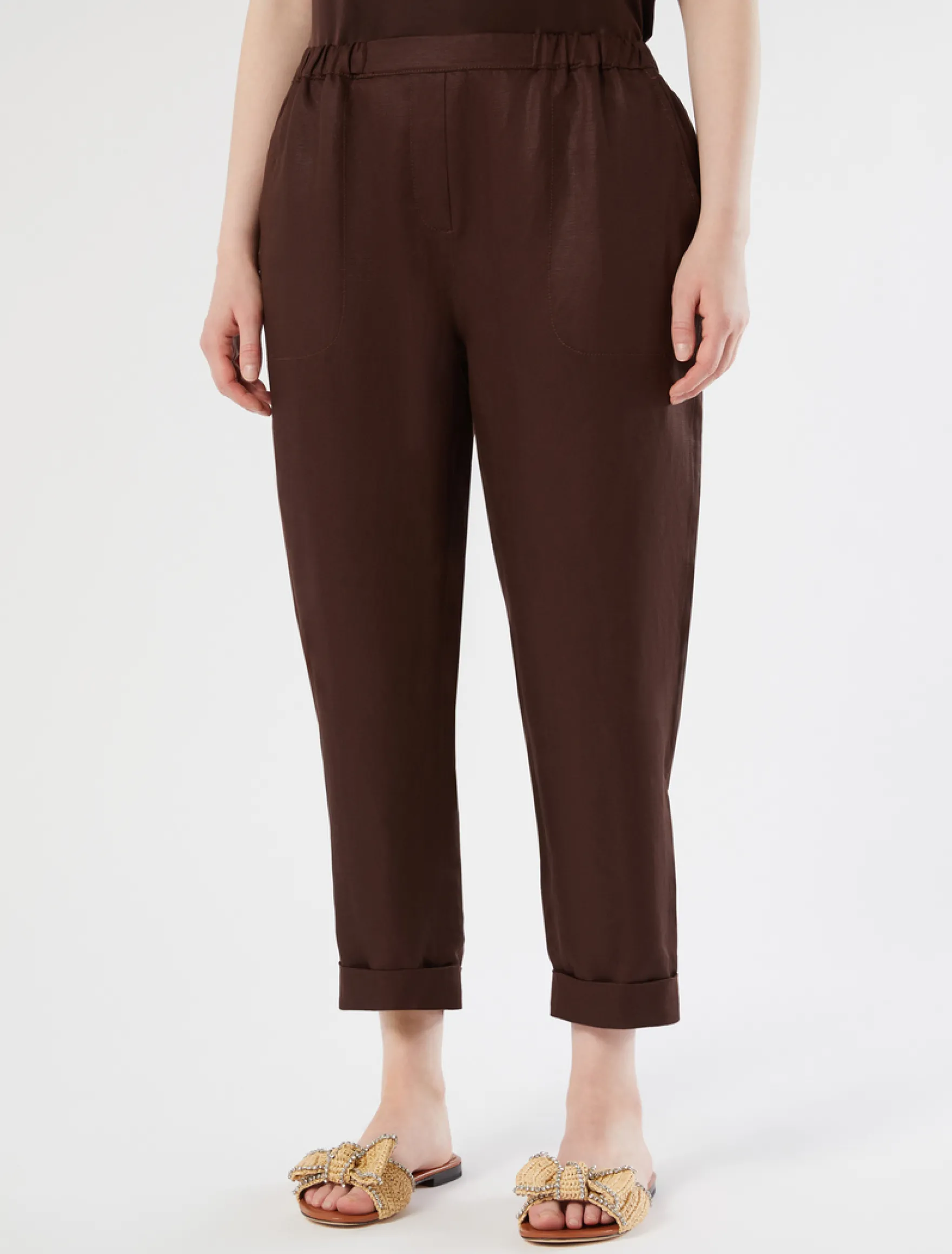 Pantaloni jogging in twill di lino - CIOCCOLATO