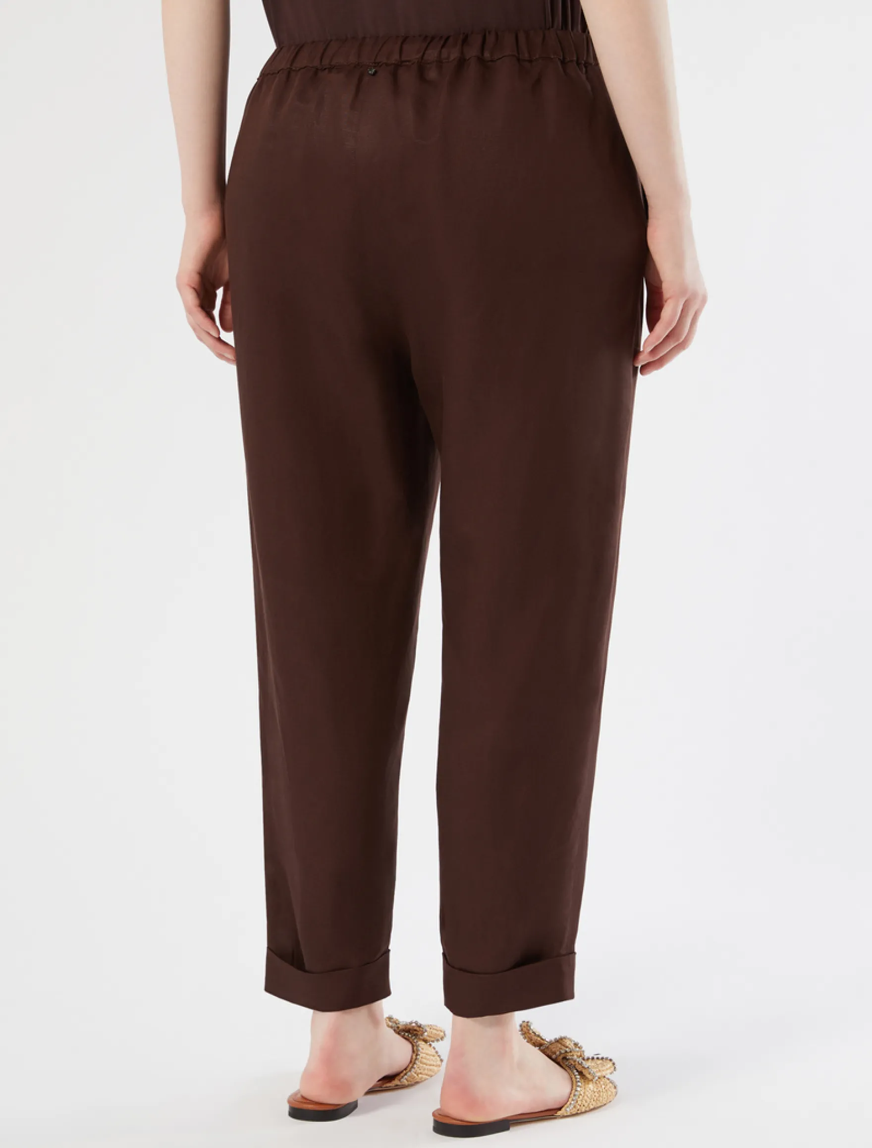 Pantaloni jogging in twill di lino - CIOCCOLATO