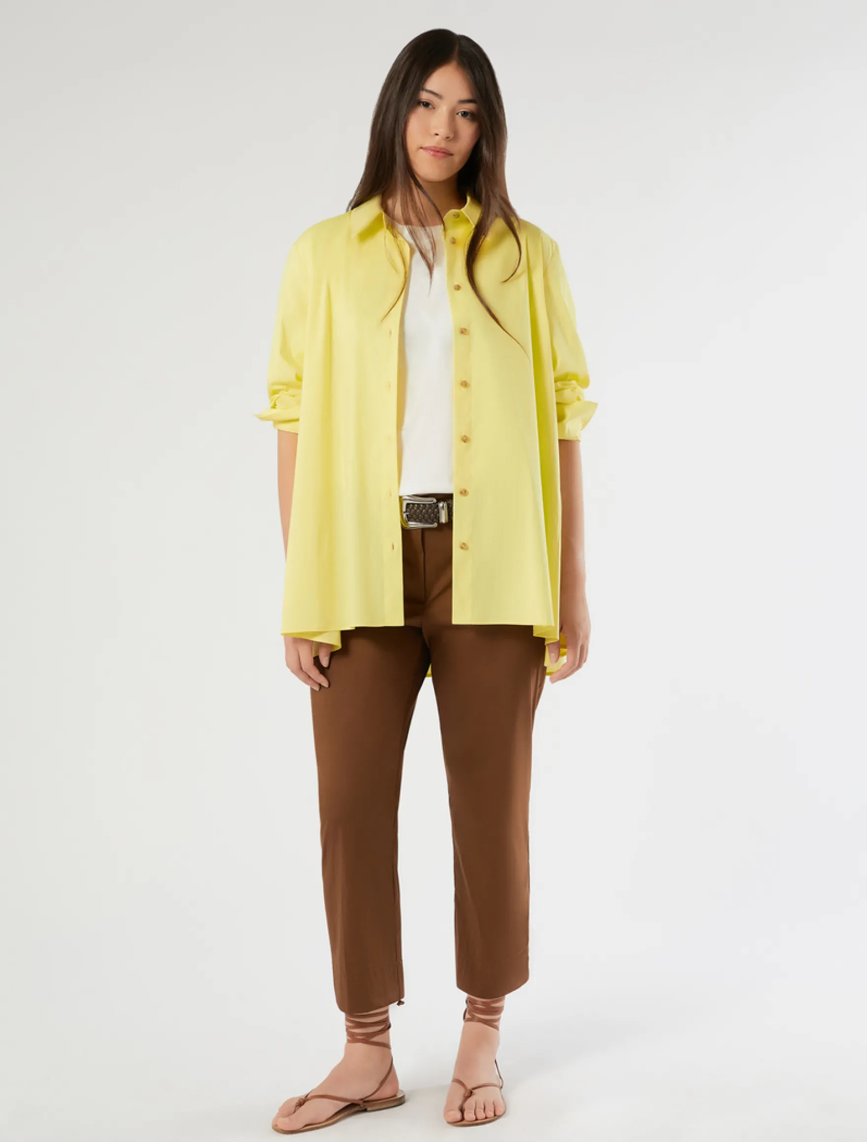 Pantaloni slim fit in cotone e nylon - MARRONE