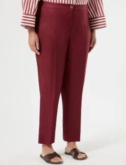 Pantaloni slim fit in puro lino - BORDEAUX