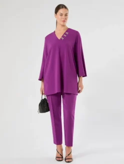 Pantaloni slim in cady - FUXIA VIOLA