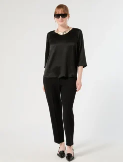 Pantaloni slim in cady - NERO
